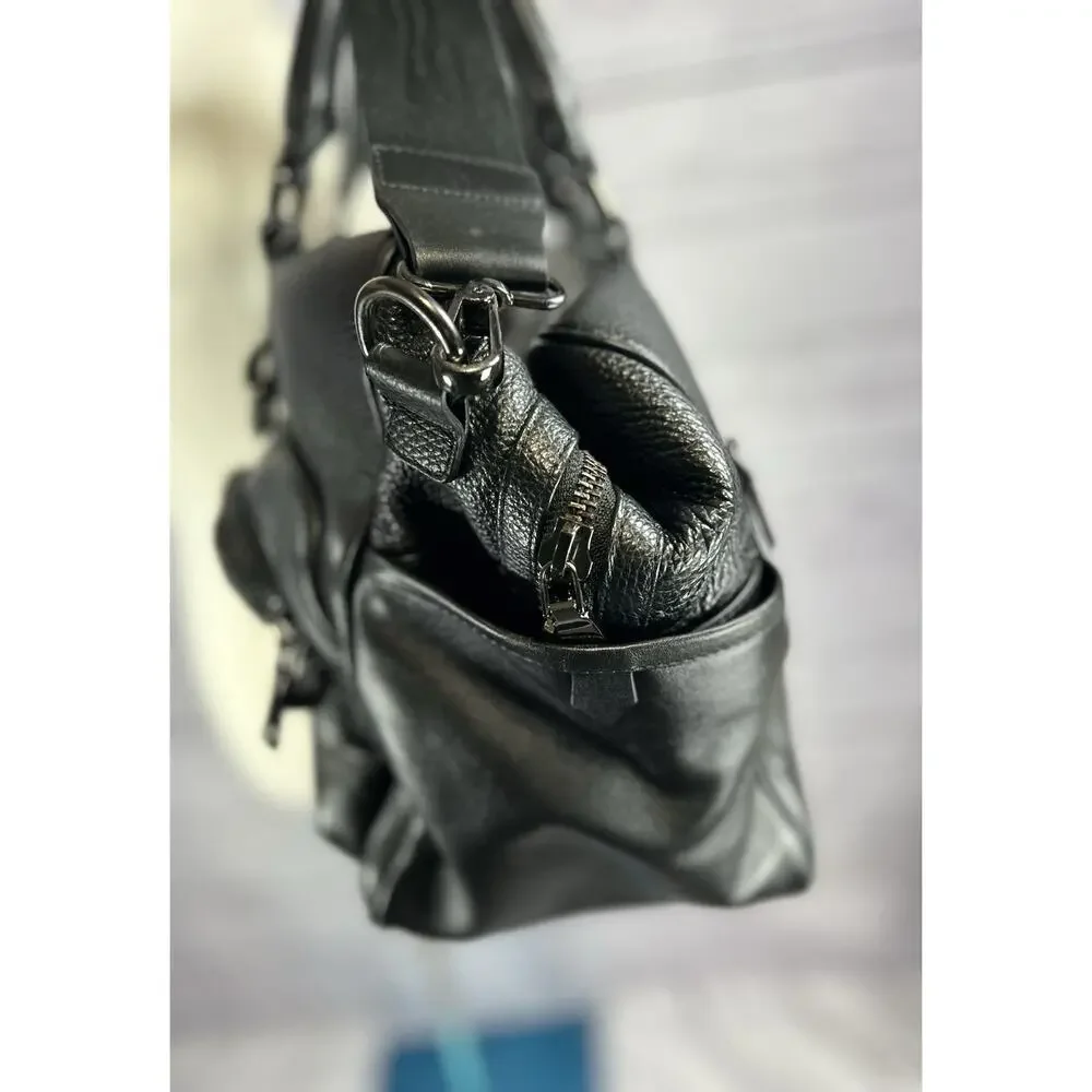 Aquatalia Made in Italy Black Leather Cargo Duffel Shoulder Bag